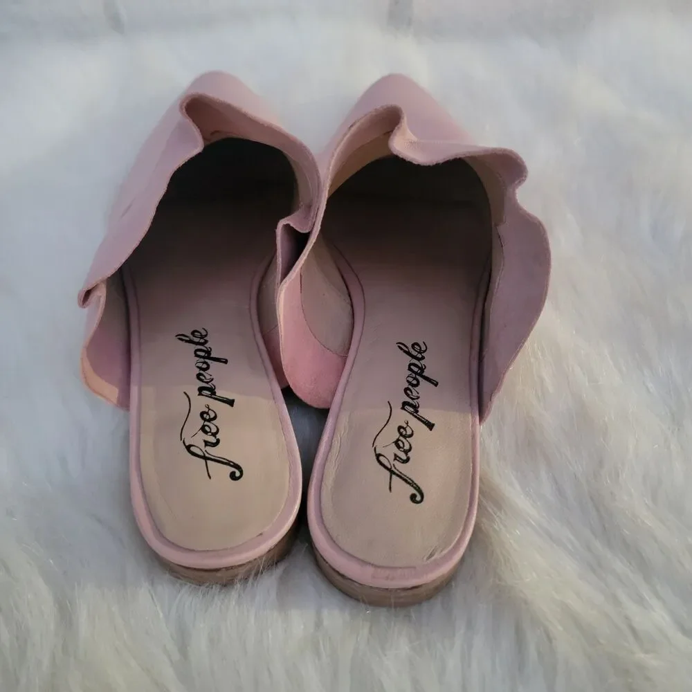 Free People Sienna Ruffle Slip On Pink Leather Pointed Toe Womens Mules 41 US 10